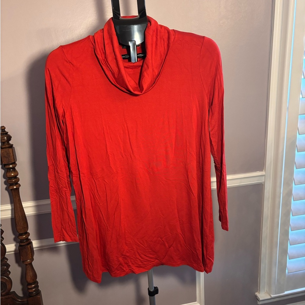 Eileen Fisher Red Cowl Neck Long Sleeve Tunic